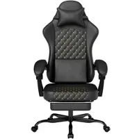 MODFU Gamingstuhl Bürostuhl mit Fußstütze und Massagefunktion Schwarz 121x63x59 cm ergonomisch verstellbar mit Kopfstütze Lendenkissen
