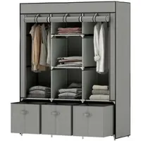 OKWISH Kleiderschrank Kommode mit offenem Stauraum und Kleiderstange,Aufbewahrungsschrank mit Schubladen,Schlafzimmerschrank mit Metallbeinen und Metallgriffen,Weiß