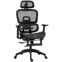 OKWISH Bürostuhl ergonomisch 122x64x66 cm Schwarz mit Kopfstütze Armlehnen Lendenstütze Wippfunktion 135 Grad Liegefunktion Fußstütze Netzbezug