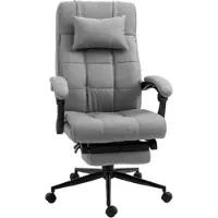 OKWISH Bürostuhl ergonomisch Hellgrau 76x66x120 cm mit Kopfkissen Armlehnen Fußstütze höhenverstellbar 360 Grad drehbar Leinenbezug