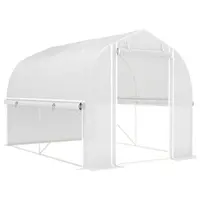 MODFU Foliengewächshaus 300x200x200 cm mit Rolltür 4 Fenstern und aufrollbaren Seitenwänden Weiß UV beständige PE Folie verzinkter Stahlrahmen