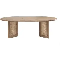 CALICOSY - Couchtisch mit ovaler Tischplatte und Beinen aus echtem Rattan, L120 cm - TALIA