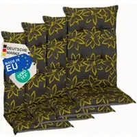 NYVI Gartenstuhl Auflagen Hochlehner 4er Set Barcelona - UV-Beständig, Atmungsaktiv, Strapazierfähig - Hochlehnerauflagen Sitzkissen Outdoor - Sitzauflagen für Gartenstühle 118x50cm Gelbe Blume