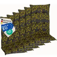 NYVI Gartenstuhl Auflagen Hochlehner 6er Set Barcelona - UV-Beständig, Atmungsaktiv, Strapazierfähig - Hochlehnerauflagen Sitzkissen Outdoor - Sitzauflagen für Gartenstühle 118x50cm Gelbe Blume