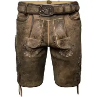 Spieth & Wensky Weikhard Herren Trachtenhose Lederhose kurzhose mit Gürtel Ziegenvelour Stickerei , Größe:50/M