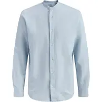 Jack & Jones Langarmhemd "JJEBREEZE LINEN BLEND BAND SHIRT L PLS", Herren, Gr. 4XL, N-Gr, celestial blau, Web, Obermaterial: 70% Baumwolle, 30% Leinen, , Hemden Langarmhemd, mit Stehkragen