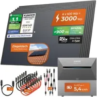 Solarway All In One Balkonkraftwerk mit Speicher 3000W komplett Steckdose - 5,4 kWh Anker Solix 3 PRO Speicher - Solaranlage Komplettset - 500W bifaziale Solarmodule & Anker Speicher & Zubehör