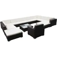 vidaXL 12-tlg. Garten-Lounge-Set mit Kissen Poly Rattan Schwarz