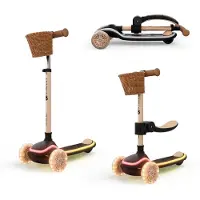 Kinderkraft RAKET UP – 2-in-1 Roller mit Sitz, LED & RGB-Räder, höhenverstellbar, klappbar, Kinderroller, Beige