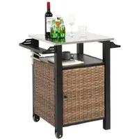 Merax Outdoor Beistelltisch mit Rollen, Wicker Kücheninsel Barwagen, Edelstahl-Tischplatte, ausziehbar, mobil, braun