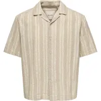 Only & Sons Kurzarmhemd "ONSWALKER RLX RESORT SS 035 SHIRT", Herren, Gr. S, N-Gr, beige (chinchilla), Web, Obermaterial: 52% Baumwolle, 48% Polyester, gestreift, relaxed fit normal, Hemden Kurzarmhemd