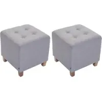 DELUKE 2er Set Sitzhocker CELIS Stoff Hellgrau 45x45x46cm Hocker Schlafzimmer Polsterhocker Wohnzimmer Sitzbank Esszimmer