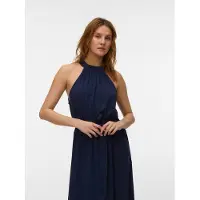 Vero Moda Maxikleid "VMEASY JOY S/L LONG HALTERNECK DRESS WVN", Damen, Gr. M, N-Gr, blau (navy blazer), Web, Obermaterial: 100% Viskose, unifarben, knöchellang, Neckholder, Kleider Maxikleid, Viskose