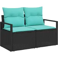 vidaXL Sofa Set 9 stk. 8-Sitzanzahl Schwarz und Türkis Poly Rattan