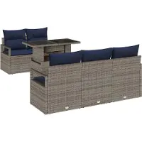 vidaXL Gartensofa-set mit Speicher mit Kissen 6 pcs Grau Poly-Rattan
