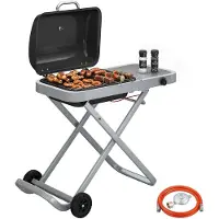Outsunny Tragbarer Gasgrill 1-Brenner 2,5kW Grillwagen mit Faltbarem Rollwagen