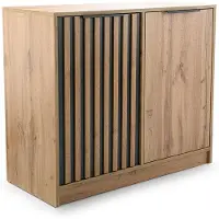 Masseno Kommode GAREN 94 cm Sideboard mit Schubladen und 2 Türen für Wohnzimmer Schlafzimmer Modern 94x41x82 cm Eiche Wotan / Schwarz