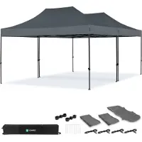 Vonroc Partyzelt – 6 x 4,5 m – Premium Easy-Up Partyzelt | Set inkl. 2x Zelt und 1x Verbindungskit – Grau