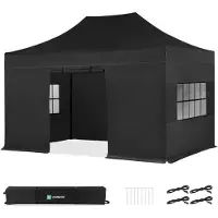 Vonroc Partyzelt – 3 x 4,5 m – Premium Easy-Up Partyzelt | Set inkl. Seitenwänden – Schwarz