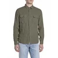 Replay für Herren. M4147.000.81388B Leinenhemd Regular Fit grün (M), Lässig, Langarm