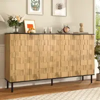 STILVORA Sideboard mit 2 Türen in Holzoptik, Mosaik-Aufbewahrungsschrank aus Spanplatte mit Metallfüßen, Schrank für Wohnzimmer und Flur