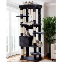 Markenlos Kratzbaum mit Decken für große Katzen, Katzenbaum mit großen Plattformen und Höhle, 50 x 50 x 153 cm, Rauchgrau