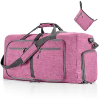 Unyqoos Faltbare Reisetasche – 65 L Sport- & Weekender-Tasche mit Schuhfach, 61 x 27 x 34 cm, faltbar 24 x 21 cm, 600D Polyester, helllila, 400 g