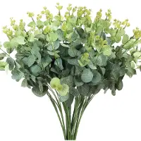 Unyqoos Künstliche Eukalyptuszweige 4er-Set – wetter- und wasserfestes Kunststoff, 49 cm lang (Blattbreite 29 cm, Stiele 16–18 cm), Deko innen & außen, Hochzeit