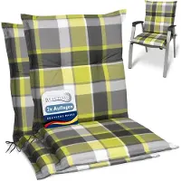 Beautissu 2er Set Sunny GR Niedriglehner Auflagen 100x50 cm in Grün Kariert