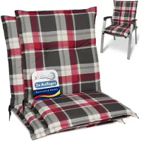 Beautissu 2er Set Sunny RK Niedriglehner Auflagen 100x50 cm in Bordeaux Kariert