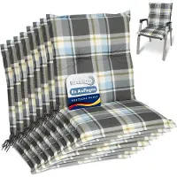 Beautissu 8er Set Sunny BK Niedriglehner Auflagen 100x50 cm in Blau Kariert