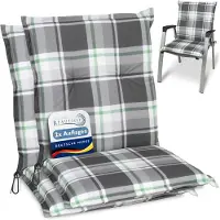 Beautissu 2er Set Sunny MK Niedriglehner Auflagen 100x50 cm in Mintgrün Kariert