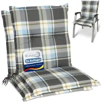 Beautissu 2er Set Sunny BK Niedriglehner Auflagen 100x50 cm in Blau Kariert