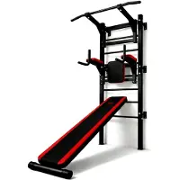 Markenlos Sprossenwand mit Klimmzugstange, Dip Station und Sit-Up-Bank | Wand Kraftstation für Zuhause | Calisthenics und Krafttraining | Max. Belastung 150 kg