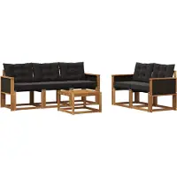 vidaXL Outdoor-Sofagarnitur 6 Stk. Natürlich und Schwarz