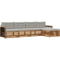 vidaXL Outdoor-Sofagarnitur mit Kissen 5 pcs Natürlich und Hellgrau