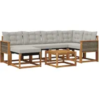 vidaXL Outdoor-Sofagarnitur mit Kissen 7 pcs Natürlich und Hellgrau