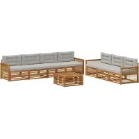 vidaXL Outdoor-Sofagarnitur mit Kissen 8 pcs Natürlich und Hellgrau