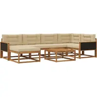 vidaXL Outdoor-Sofagarnitur mit Kissen 7 pcs Natur und Beige