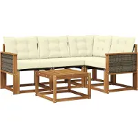 vidaXL Outdoor-Sofagarnitur mit Kissen 5 pcs Natur und Creme