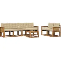 vidaXL Outdoor-Sofagarnitur mit Kissen 7 pcs Natur und Beige