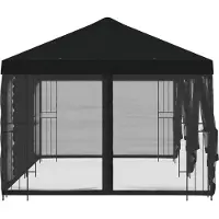 vidaXL Pavillon mit Seitenwänden 6 x 3 m Schwarz Polyester und Stahl