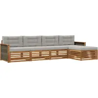 vidaXL Outdoor-Sofagarnitur mit Kissen 5 pcs Natürlich und Hellgrau