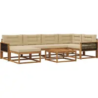 vidaXL Outdoor-Sofagarnitur mit Kissen 7 pcs Natur und Beige