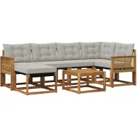 vidaXL Outdoor-Sofagarnitur mit Kissen 7 pcs Natürlich und Hellgrau