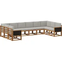 vidaXL Outdoor-Sofagarnitur mit Kissen 10 pcs Natürlich und Hellgrau