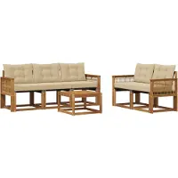 vidaXL Outdoor-Sofagarnitur mit Kissen 6 pcs Natur und Beige