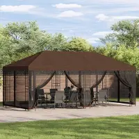 vidaXL Möbel Pavillon mit Seitenwänden 6 x 3 m Braun Polyester und Stahl 190Pavillons & Partyzelte - Pavillons & Partyzelte c179