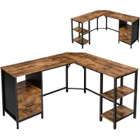 Begryf Eckschreibtisch L-Form Eichefarben Schwarz 149x149x74,5 cm Computertisch mit Regal Schublade Industrial