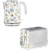 VQ Laura Ashley Frühstücks-Set – Jug-Wasserkocher 1,7 l & 2-Schlitz-Toaster – Elveden Weiß von